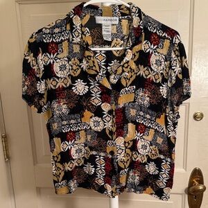 Sag Harbor Women's Button Down Shirt - Black, Red, Gold Retro look/Super soft